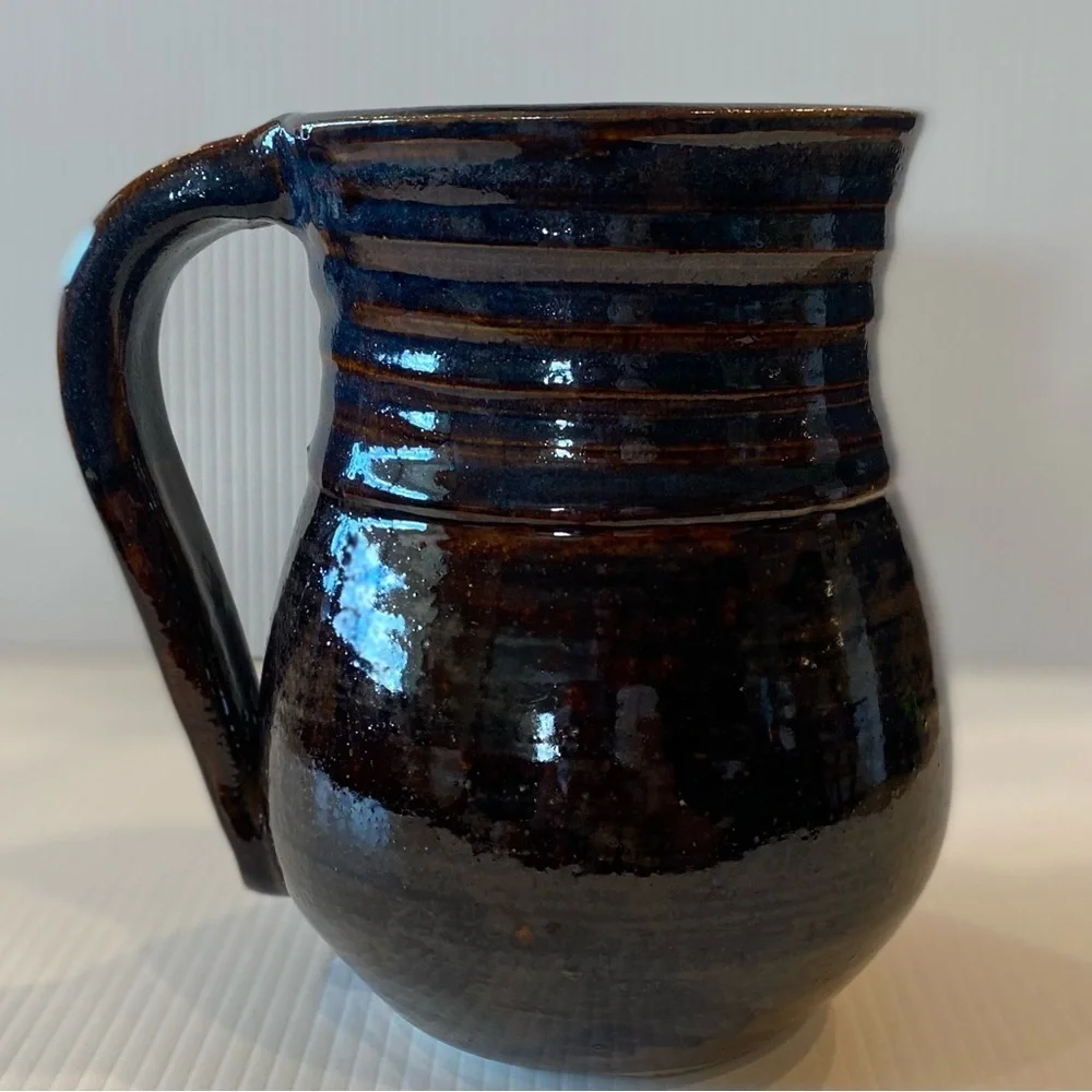 Vintage Pottery Artist Signed T T 2004 Studio Art Pitcher  Glazed